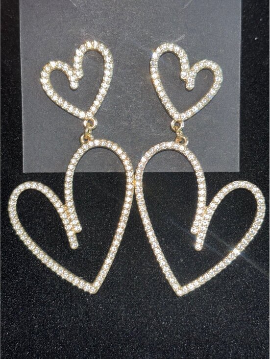 House of Harlow 1960 Jewelry - Gold Double Heart Crystal Drop Earrings